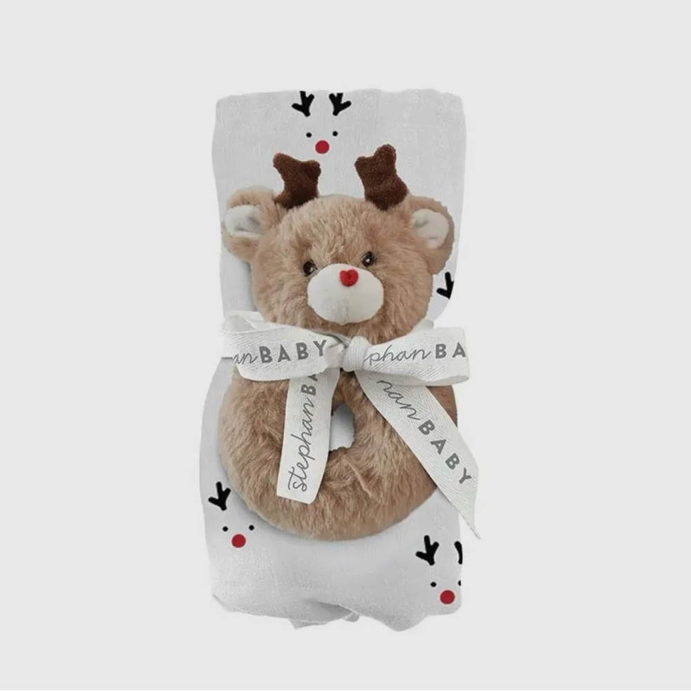 NEW Holiday Christmas Reindeer Rattle and Swaddle Baby Blanket Gift Set …